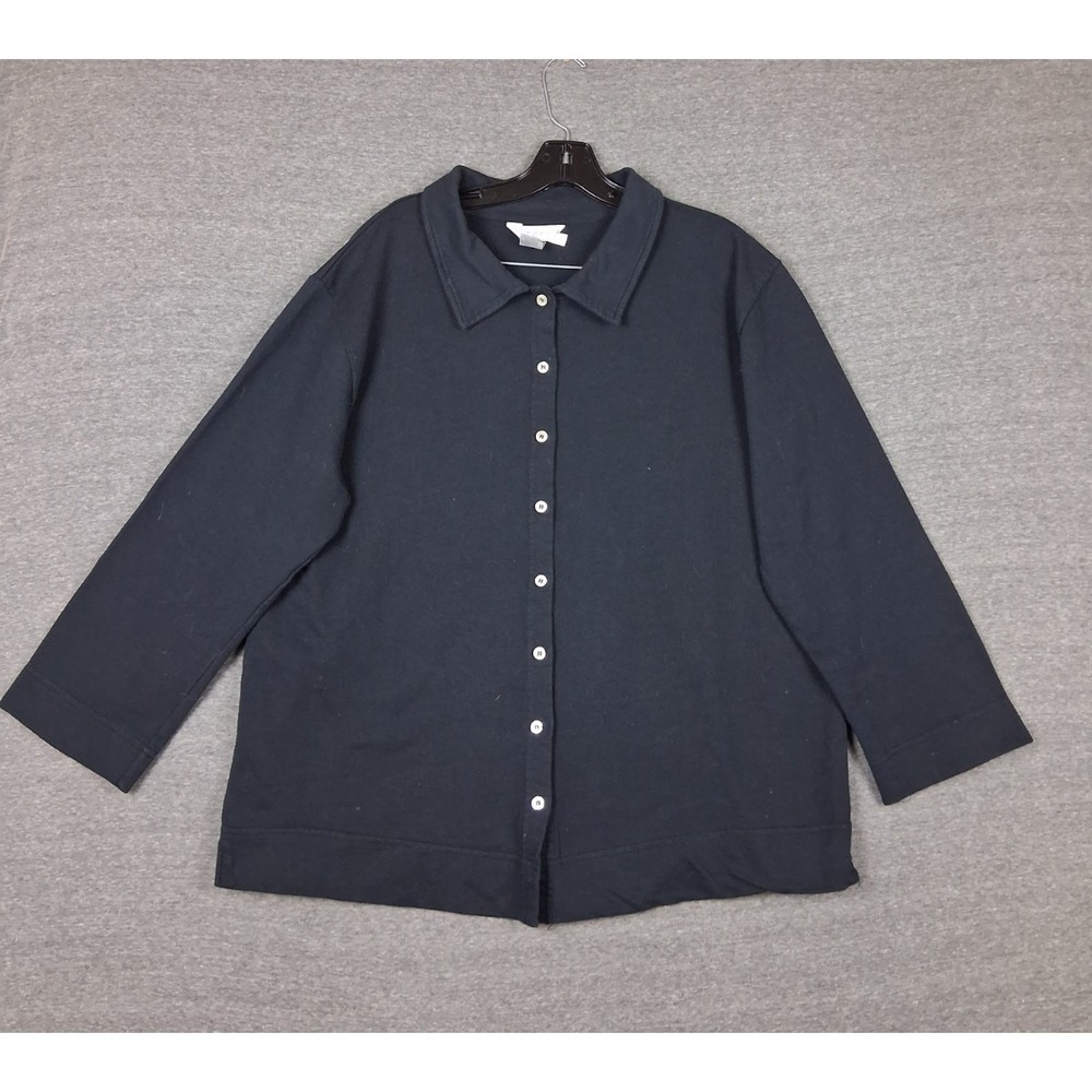 Fresh‎ Produce Womens Shirt 2XL Black Terry Button Up Shacket USA VTG